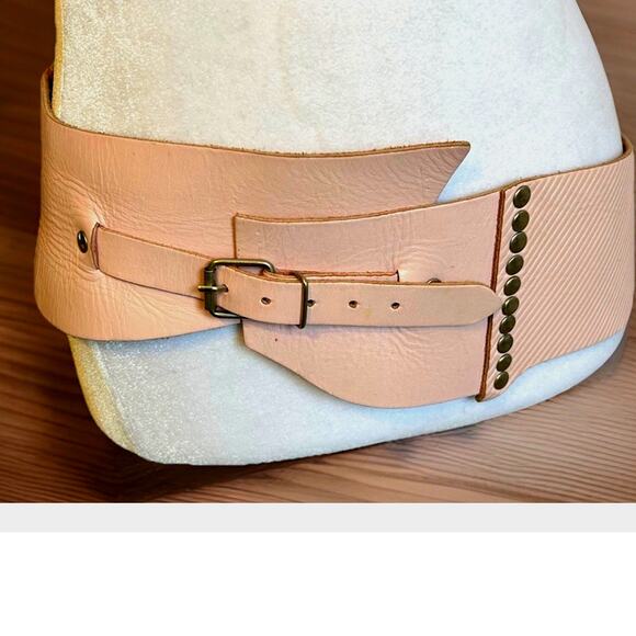 VTG Wide LEATHER ASYMETRICAL Belt Corset TYPE Studded 80s Glam Punk Rock L/XL 36 main image 9